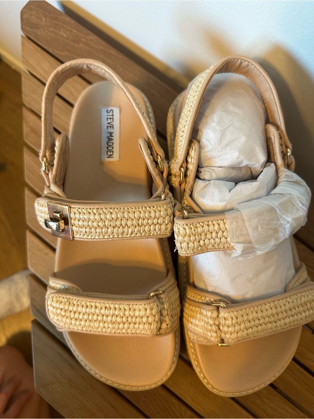 Steve Madden BIGMONA Raffia Platform Sandals Natural - Picture 2 of 7